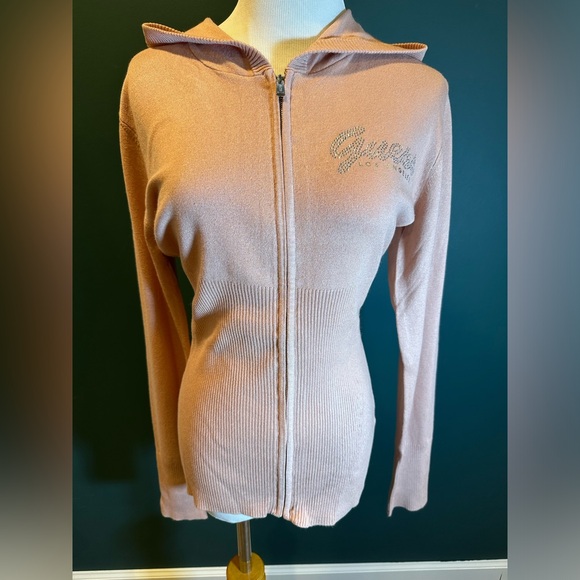 NWT! Guess Bling Sequin Francer Full Zip Sweater Hoodie Pink - Picture 3 of 15